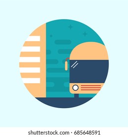 Vector Illustration Design Concept of a School Bus. Flat School Icons