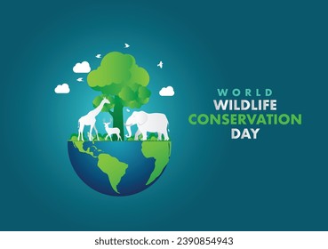 Vector illustration design concept of World Wildlife Conservation Day observed on December 4
