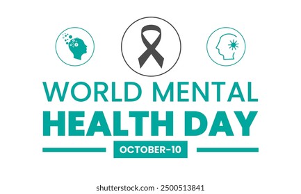 Vector illustration design concept of world mental health day. October 10.Green awareness ribbon icon vector isolated,Mental health awareness month campaign celebration. 
flat design. flyer design.fla