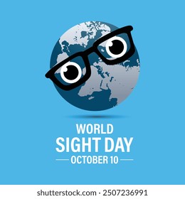 Vector illustration design concept of world sight day observed on october. Eyes with world map banner poster, flyer and background design template.