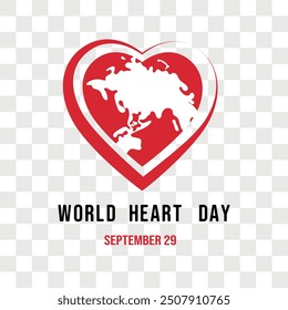 Vektorgrafik-Design-Konzept des World Heart Day beobachtet auf jedem September 29.Transparenter Hintergrund. Vorlage für Banner, Grußkarte, Poster mit Hintergrund. 