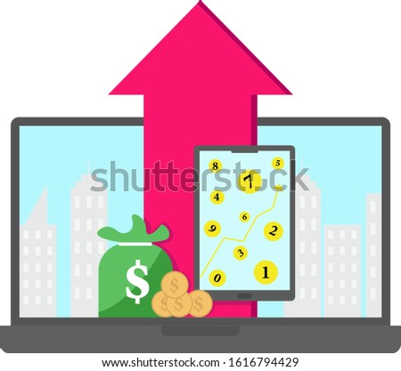 vector illustration design concepts Bitcoin business with laptop computer. Commerce, ebusiness