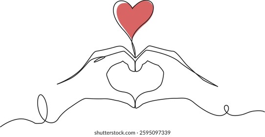 Vector illustration design Continuous line art or One line drawing of hands forming a love shape