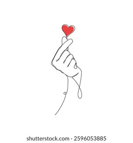 Vector illustration design Continuous line art or One line drawing of hand with love icon