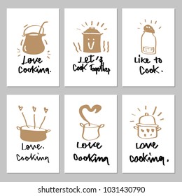 Vector illustration design cooking logo and label set with calligraphy lettering.