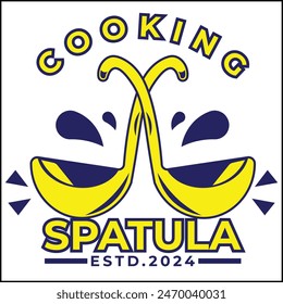 vector illustration design of cooking spatula with vegetable ladle in yellow and blue colors in simple style. suitable for logos, icons, posters, advertisements, banners, companies, t-shirt designs.
