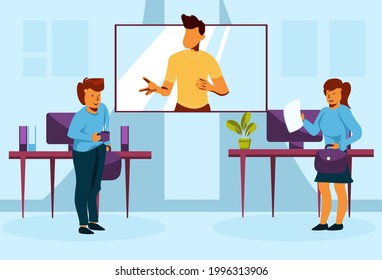 Vector Illustration Design of Creative People in Office Working Together, Brainstorm Concept, Coworking space illustration. Flat Design Cartoon Illustration