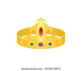 vector illustration design of a crown made of gold with several colorful diamond gemstones which are usually used by kings