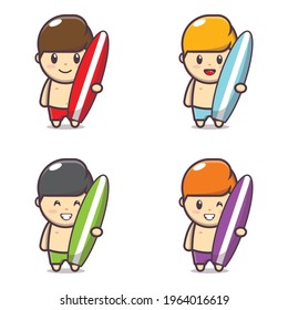 vector illustration design of cute boy with surfing board 