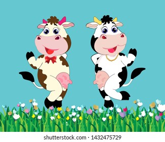 Vector illustration design - Cute cow cartoon drawing,
Vector of happy cow and funny smiling in the garden.