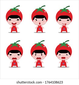 vector illustration design of cute mascot tomato sets icon. flat style illustration. character design.