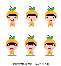vector illustration design of cute mascot orange sets icon. flat style illustration. character design.