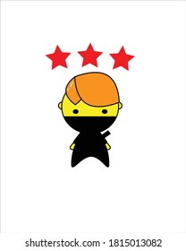 Vector illustration design of a cute ninja in black having three stars