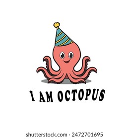 vector illustration design of a cute octopus wearing a conical hat