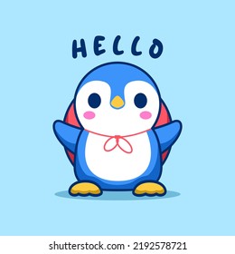 diseño de ilustraciones vectoriales lindo saludo de pingüino es perfecto para emojis, aplicaciones de pegatinas, diseños de tarjetas de invitación para niños, afiches, postales