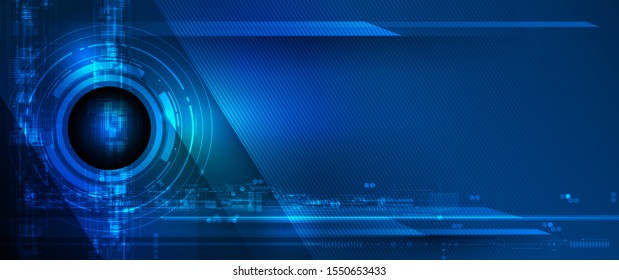 Vector illustration design, digital eyeball and line on circuit board. High tech computer, science technology. Abstract futuristic communication concept. Dark blue color background