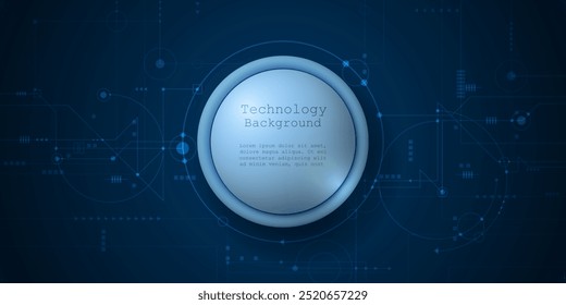 Vector illustration design, digital eyeball and line on circuit board. High tech computer, science technology. Abstract futuristic communication concept. Dark blue color background