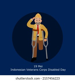 Vector illustration design of disabled veteran in brown salute uniform. Indonesian veterans.