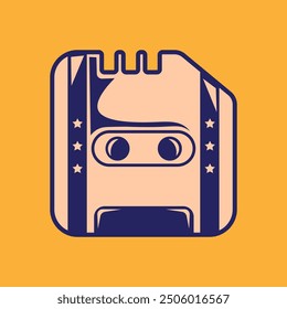 vector illustration design for a diskette in peach and blue colors with a simple style and an orange background. suitable for logos, icons, posters, advertisements, banners, companies, t-shirt designs