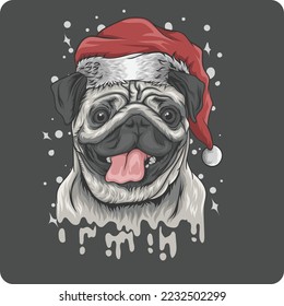 vector illustration design of a dog wearing a red santa claus hat