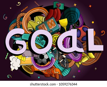 Vector illustration design, doodle art composition GOAL, football 