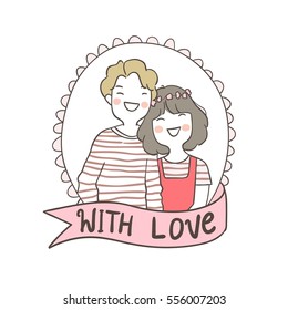 Vector illustration design draw vintage frame of couple love in valentine day.Doodle style.