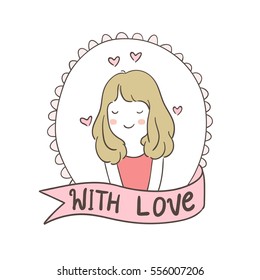 Vector illustration design draw vintage frame of girl fall love in valentine.Doodle style.