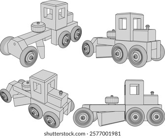 vector illustration design drawing of children's toy classic vintage car made from traditional ethnic wood