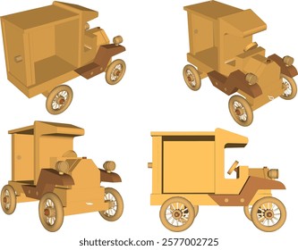 vector illustration design drawing of children's toy classic vintage car made from traditional ethnic wood