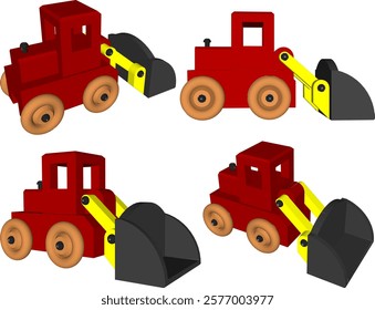 vector illustration design drawing of children's toy car construction tractor made from traditional ethnic wood