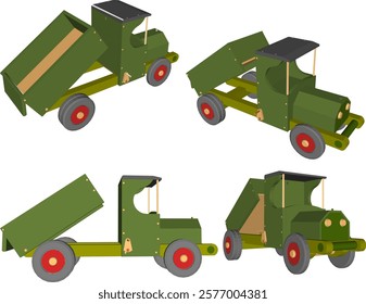 vector illustration design drawing for children's toy car truck loaded with traditional ethnic wood material