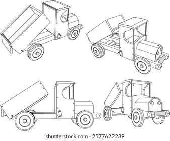 vector illustration design drawing for children's toy car truck loaded with traditional ethnic wood material 