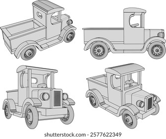 vector illustration design drawing for children's toy car truck loaded with traditional ethnic wood material