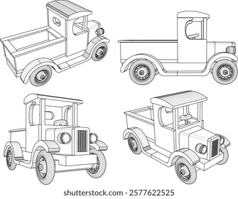 vector illustration design drawing for children's toy car truck loaded with traditional ethnic wood material