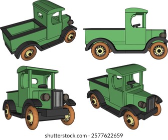 vector illustration design drawing for children's toy car truck loaded with traditional ethnic wood material