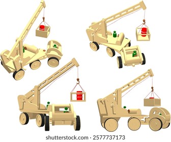 vector illustration design drawing for children's toy classic vintage towing car made from traditional ethnic wood