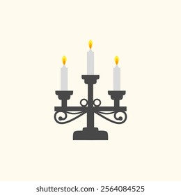 Vector illustration design of an elegant candle holder with a classic feel with three candles and burning fire for lighting or illumination at night.