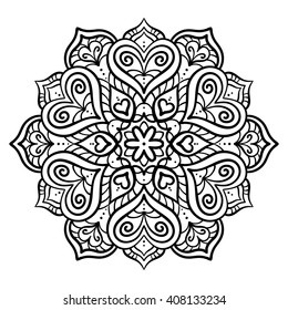 vector illustration, design element, circuit, mandala, abstract, ornament in a circle,  east, ethnic style, lace, heart, flower, art