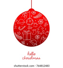 Vector illustration design element in red ball in Christmas day and New year for decorate.Draw doodle style.