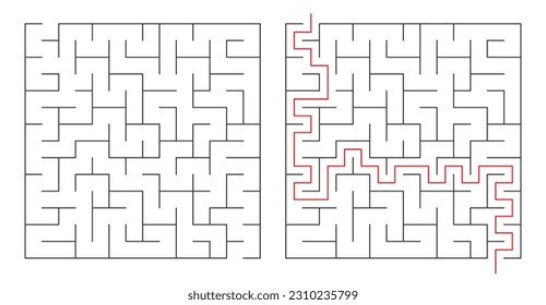 Vector illustration. A design element in the shape of a maze. One entrance, one exit and one right path, but many paths leading to a dead end.