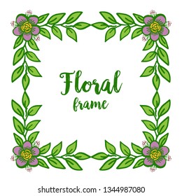 Vector illustration design element for template card with purple floral frame on white backdrop hand drawn