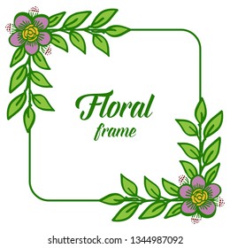 Vector illustration design element for template card with purple floral frame on white backdrop hand drawn