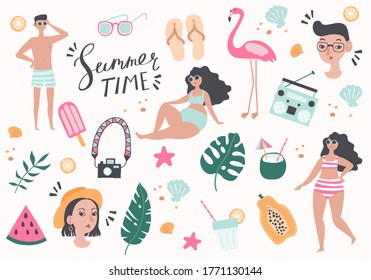 Vector illustration of design elements related to summer and vacation