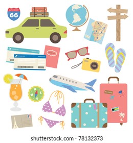 Vector illustration of design elements related to travel and vacation.