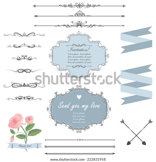 Vector illustration of\
design elements for wedding invitations, birthdays, scrapbook,\
isolated on white
