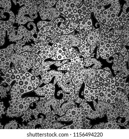 Vector illustration. Design. Elements white, black and gray on colors. Seamless Print. Cute fabric pattern. Flat doodles.