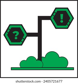 vector illustration design of exclamation mark and question mark for road in green color. Suitable for posters, banners, logos, icons, websites, t-shirt designs, stickers, concepts, advertisements.