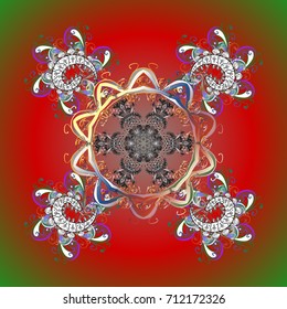 Vector illustration. Design for Fabric or Wallpaper. Lacy Fashion Print for Textile. Stylized Flowers. Folk Style. Ethnic of Lace Snowflakes. Decorative Texture Background of Mandalas.