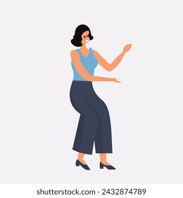 vector illustration vector design of a fashionable female character with a slightly upward forward hand movement as if signaling someone who is having an argument or doing self-defense movements