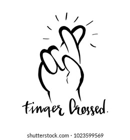 Vector illustration design finger crossed gesture and calligraphy design.